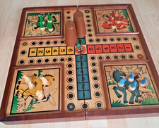 GRANDE MALLETTE PLIANTE JEUX SOCIETE EN BOIS ANCIENNE BACKGAMMON ET PETITS CHEVA