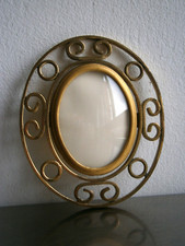 Petit Cadre photo Design 50's Laiton Verre bombé Vue ovale 5x6 Doré Ancien