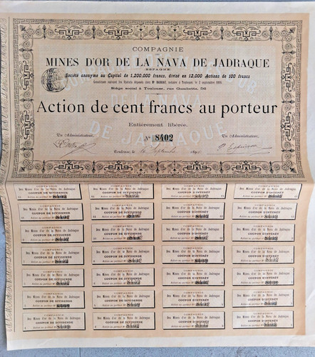 Action titre 1895 mines or - action,