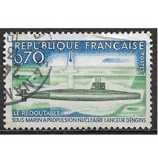 Timbre Obli. YT 1615 Sous-Marin nucléaire LE REDOUTABLE  1969