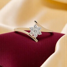 Pavé 0,28 cts F/VS1 Rond Taille Brillante Diamants Bague Florale Or Jaune 18K