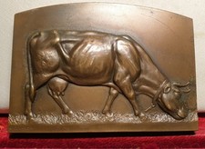 1975 rare FRENCH PLAQUE ART MEDAL CATTLE COWS milk 64x46mm AWARD by Delandre