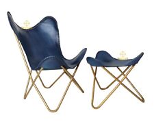 Fauteuil D'Accent Papillon En Cuir Buffalo Avec Pouf Pliant Fauteuil Classique