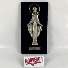 ➜Tableau/cadre en étain Notre Dame de Lourdes/Vierge Marie sur velours bleu