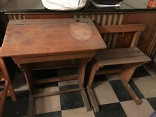 Ancien pupitre bureau double écoliers avec son banc