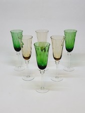 6 Flûtes A Champagne En Verre Soufflé Torsadé 2 Couleurs Vert Et Ambré 