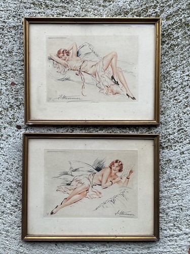 Paire gravure signée au - signée,