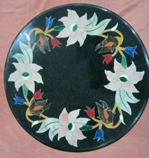 18 " Rond Noir Marbre Table Top Pietra Dura Handmade Travail Décor Maison