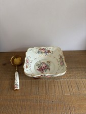 Saladier/ Jatte en Porcelaine de Limoges Décor  Fleurs Roses avec Louche Vintage