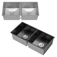 Evier double de cuisine couleur au choix acier inox à encastrer avec garniture