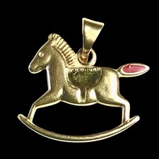 Ancien Pendentif Plaqué Or Charm Breloque Cheval à bascule