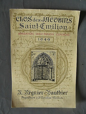 ++"1661" ETIQUETTE VIN  CLOS DES JACOBINS 1949  SAINT-EMILION  REGNIER-VAUTHIER