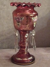  Photophore ou Vase en Verre EMAILLE à Décor de Fleurs et Doré  19éme Ancien 