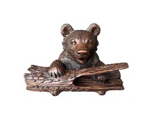 French Antique Black Forest Bear Inkwell, Hand Carved Wood, 19th