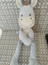 Doudou peluche girafe cheval zèbre  bleu beige écharpe Nicotoy 35 cm