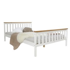 Lit en Bois Double Massif Pin 140x200 Blanc Cadre Sommier à Lattes Homestyle4u