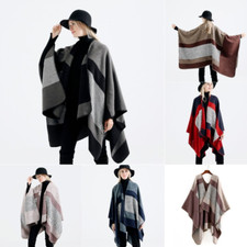 Femme Ponchos Cape Faux Cachemire Écharpe Chaud Surdimensionné en Patchwork Rayé