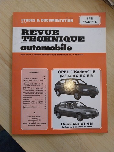 Revue technique opel kadett - technique, e