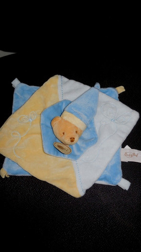 Doudou plat ours bleu jaune - doudou,