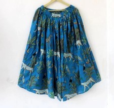 Indien Bleu Ciel Forêt Handmade Coton Jupe Longue Femme Vêtements Soirée Jupe