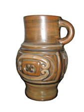 Jean de Lespinasse JLD pichet vase ceramique decor stylise couleur cuir 1950