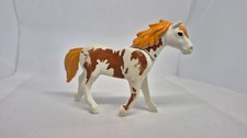 PLAYMOBIL CHEVAL TACHETE MARRON BLANC ARTICULE LEGEREMENT PASSE...