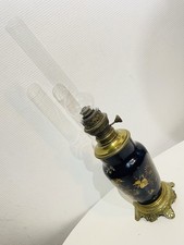 Ancienne Lampe à pétrole style Napoléon III en Céramique Bleu et laiton