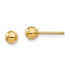 14K Jaune or Creux 4mm Balle Boucles D'Oreilles Push Arrière Madi K Bébés Bijou