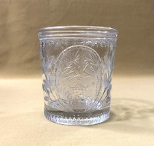 ancien pot à confiture en verre moulé à décor japonisant ( bocal héron fruits )