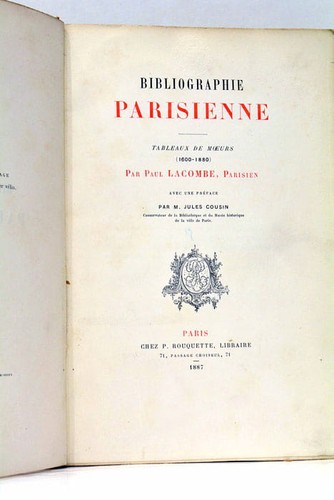 Bibliographie parisienne - bibliographie,
