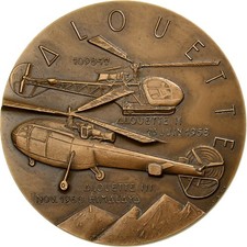 France, Médaille, l’Alouette et le Super Frelon, 1963, Bronze, SUP, SIMON