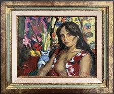 Tableau de Pierre CORNU "Portrait de femme" HST 38x46 cm