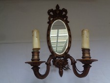APPLIQUE MURALE BRONZE NOEUD  AVEC MIROIR BISEAUTE A 2 BRAS DE LUMIERE