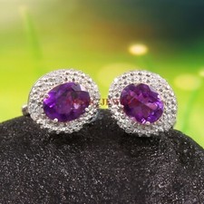 Naturel Gemme Améthyste Avec 925 Argent Sterling Boutons de Manchette #4213