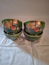 Lot de 4 bols style barbotine vert décoré de fruits
