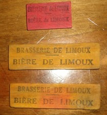 3 jetons de jeu de bistrot ancien Brasserie De Limoux  Bière Aude plaque en bois