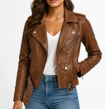 Veste de motard marron pour