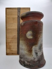 Ancien vase à fleurs japonais Bizen four-change boîte en bois ustensiles de c...
