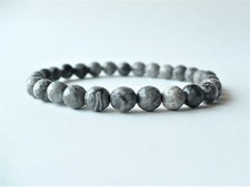 Bracelet jaspe marbré gris (perles 6 mm) - pierre fine gemme véritable