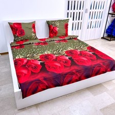 Rose Rouges Vert Set Draps Lit