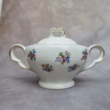 Sucrier en porcelaine Céranord - France - décor floral vintage avec dorures