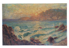 Pierre Forest - Coucher de soleil sur la Côte d'Azur - Huile sur panneau -1930 