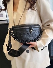 Sac Banane Noir Simili Cuir Zippé Sacoche Imprimé Femme Réglable Chaînette Noir