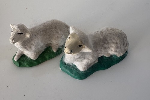 Santon mouton couché plâtre - santon,