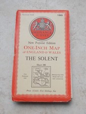 Antique ORDNANCE SURVEY Road Map THE SOLENT vintage 1947 old vtg collection