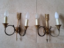 Petitot , Paire d'appliques aux Cor de chasse , Laiton doré , XX°.