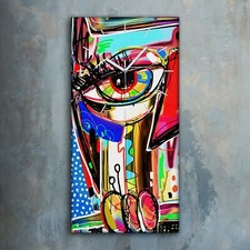 Horloge décorative sur toile 30x60 grand  œuvre d'art de gribouillage hibou