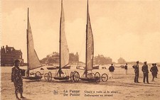 België - DE PANNE (W. Vl.) Zeilwagens en strand - Chars à voile