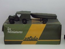 Miniature SOLIDO tank char Dodge 4x4 + bateau baché 1/43e