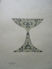 BELLE GOUACHE ORIGINALE DESSIN XX° ART NOUVEAU ORNEMENT FLEUR DECORATION  1900 d